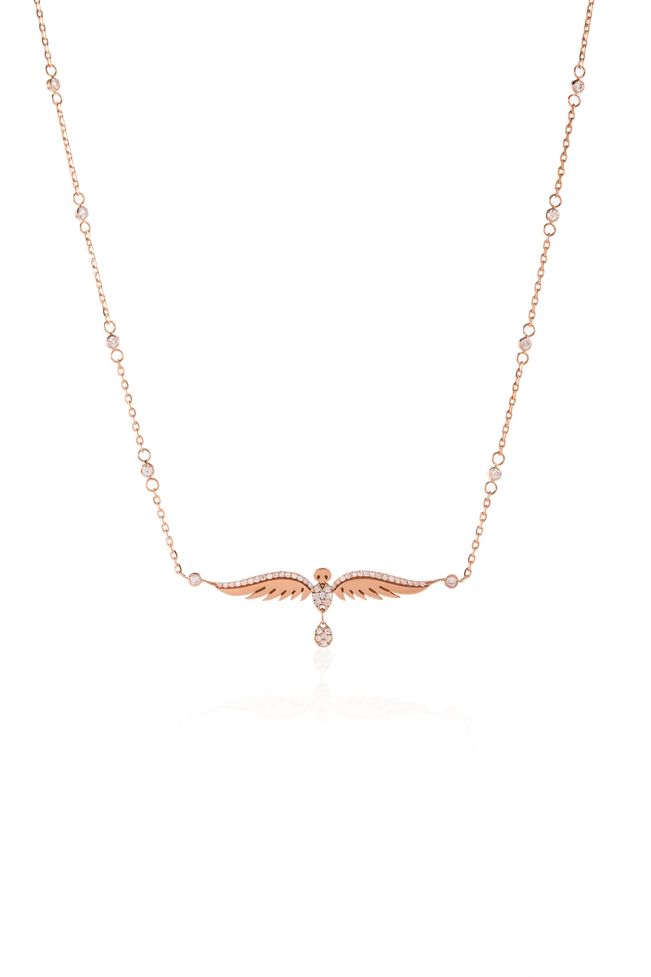 Done-Elegant Lengthy Winged Bird Diamond Embellished Choker Neckalce-rose