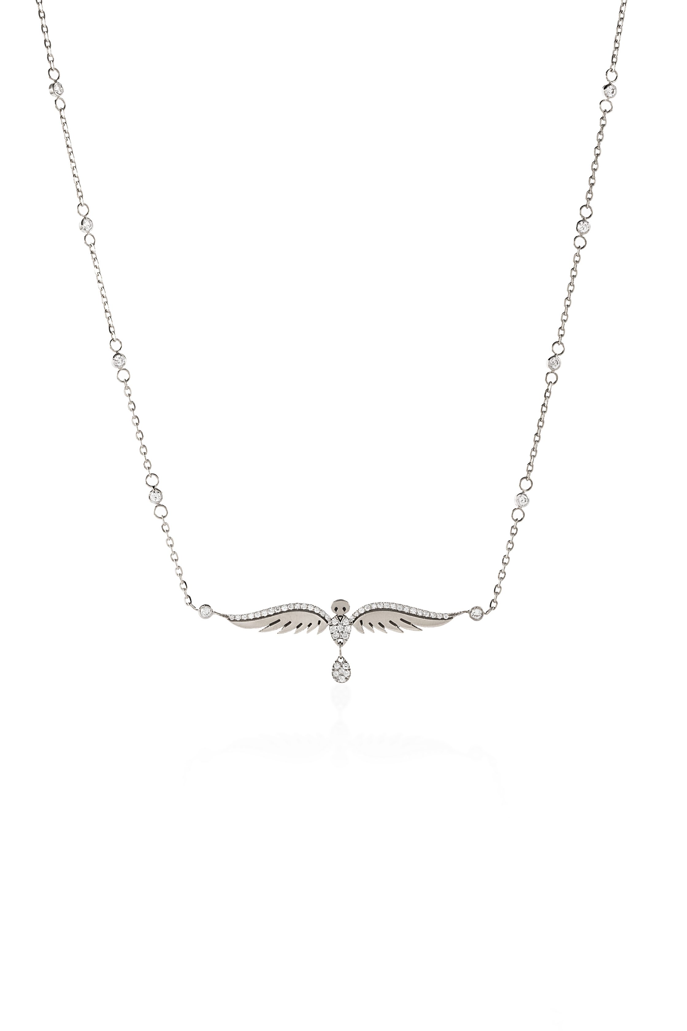 Done-Elegant Lengthy Winged Bird Diamond Embellished Choker Neckalce-white (2)