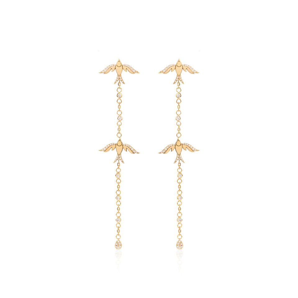 Elegant Dangle Bird Earings in Diamond Embossed Chains