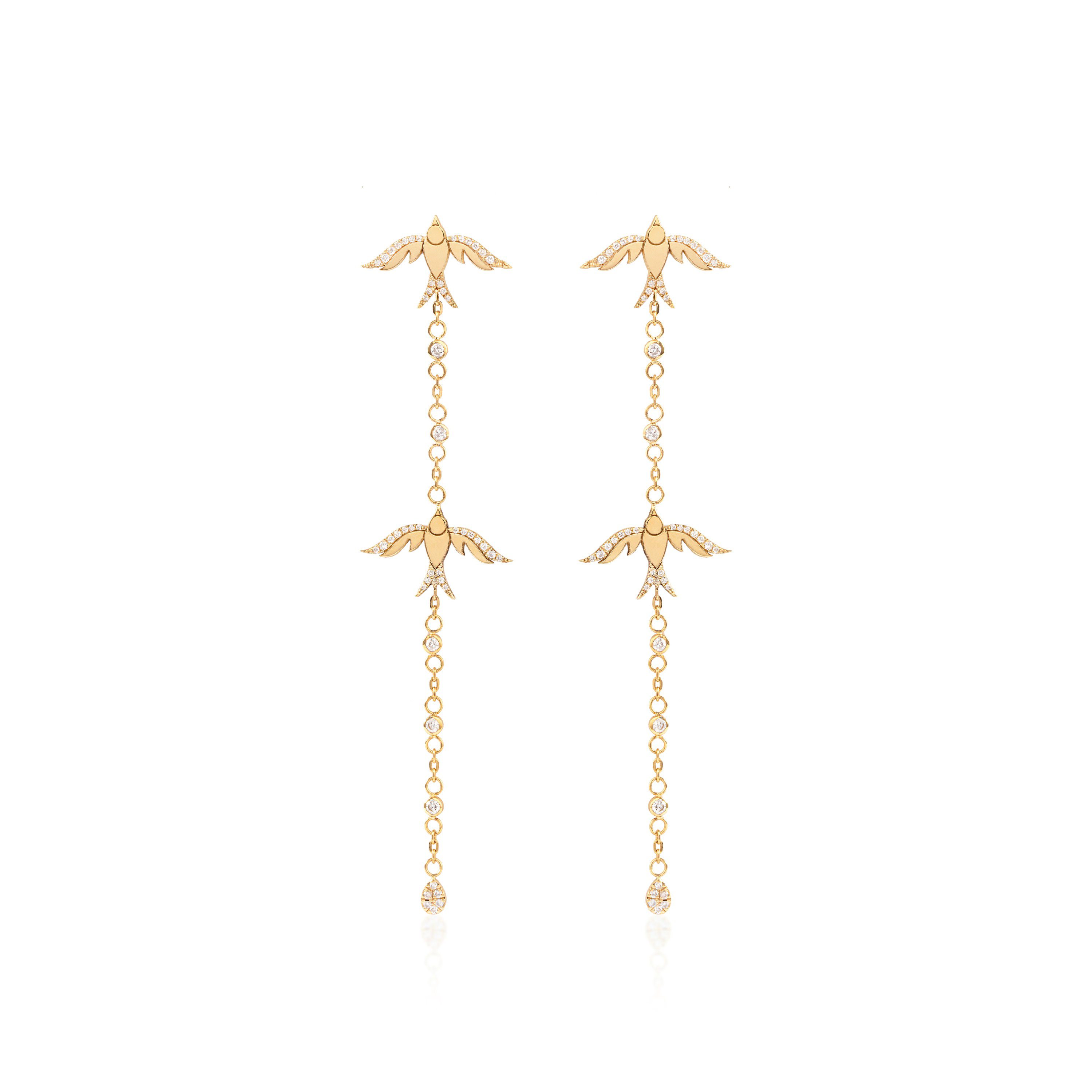 Elegant Dangle Bird Earings in Diamond Embossed Chains1
