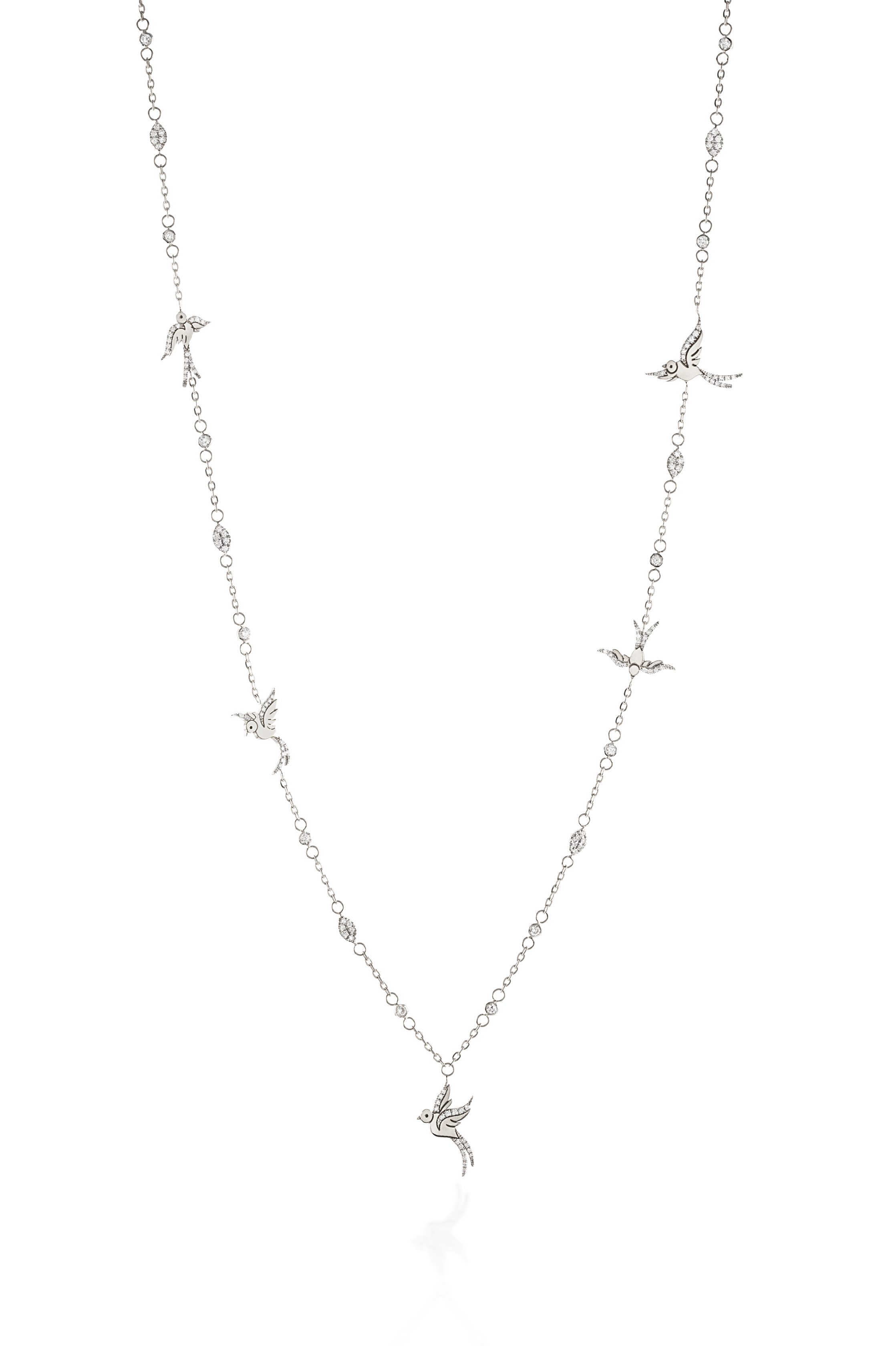Exquisite Diamond Embellished Playful Birds Lengthy Necklace-white (2)