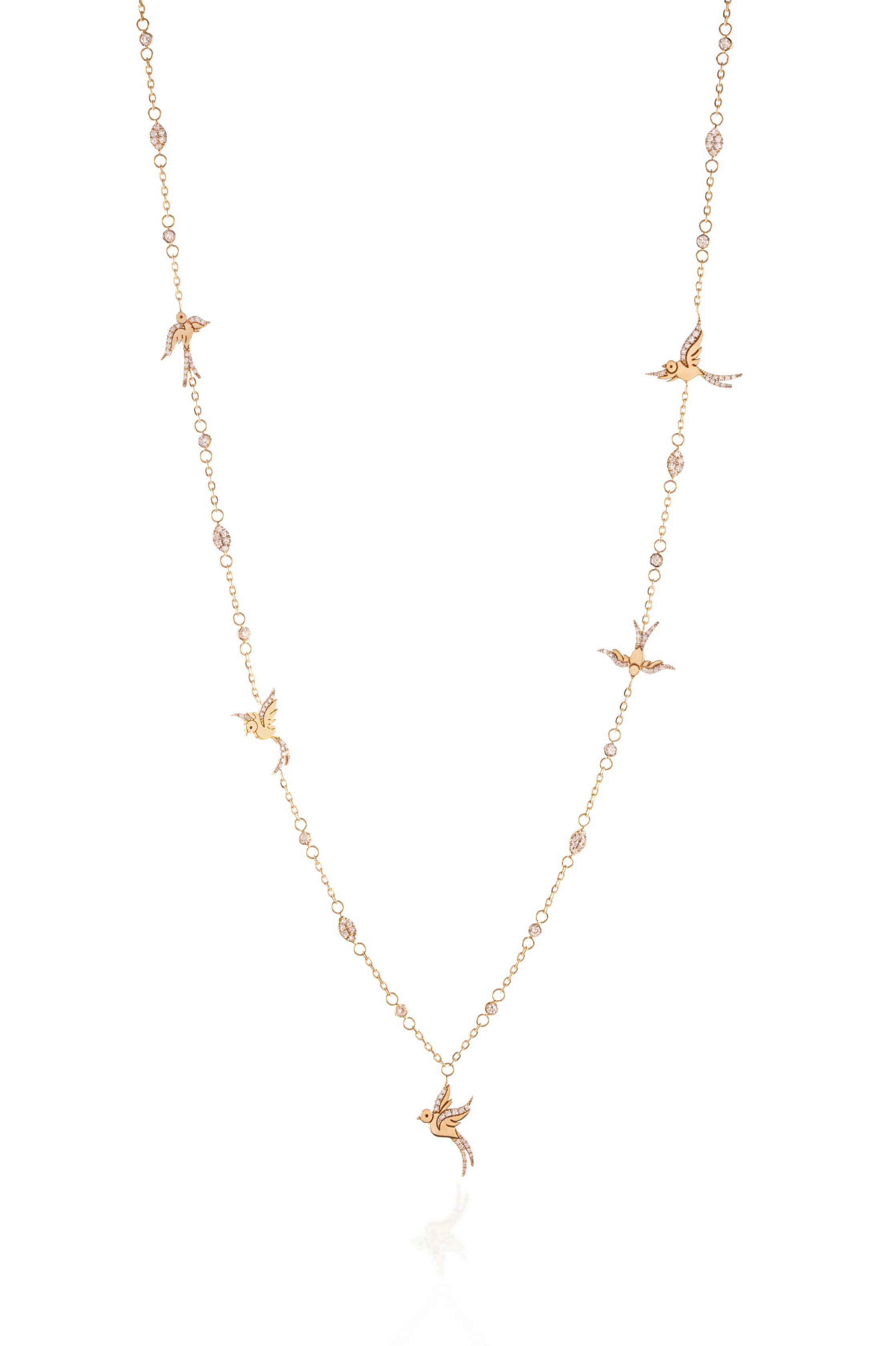Exquisite Diamond Embellished Playful Birds Lengthy Necklace3