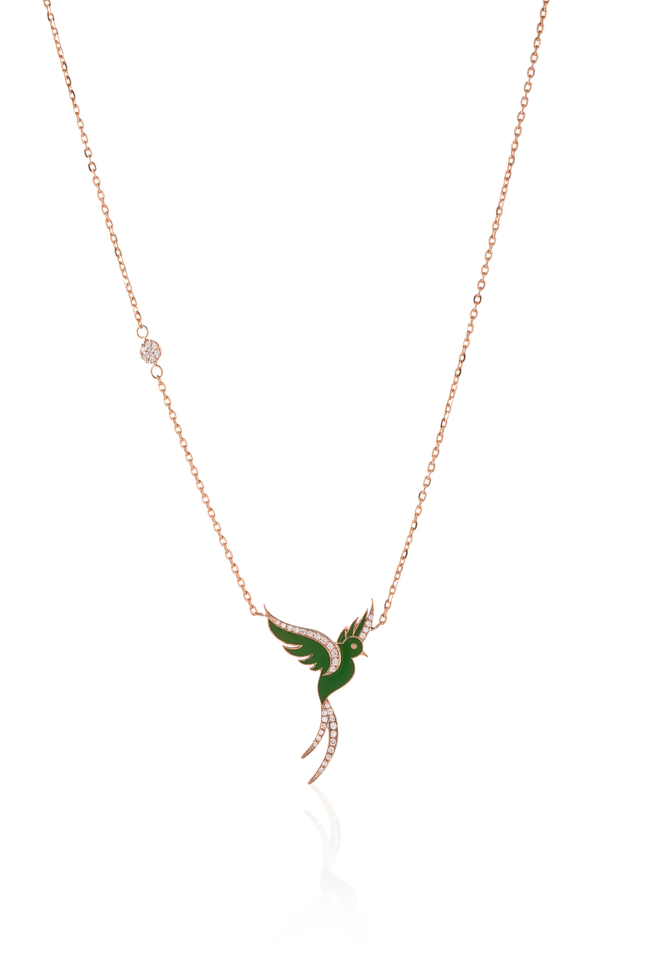 Exquisite Green Diamond Embellished Bird Necklace-rose