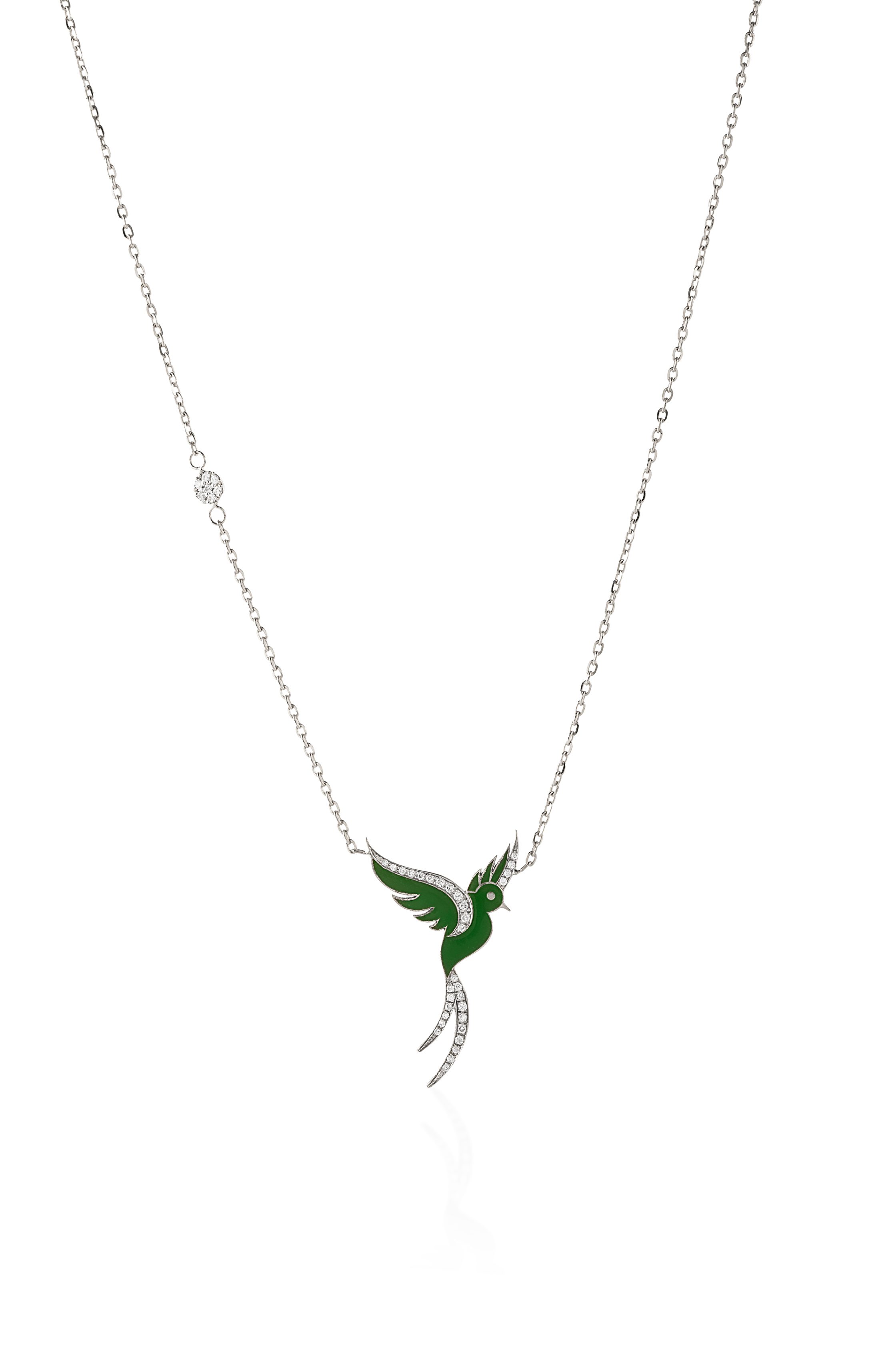 Exquisite Green Diamond Embellished Bird Necklace-white (2)