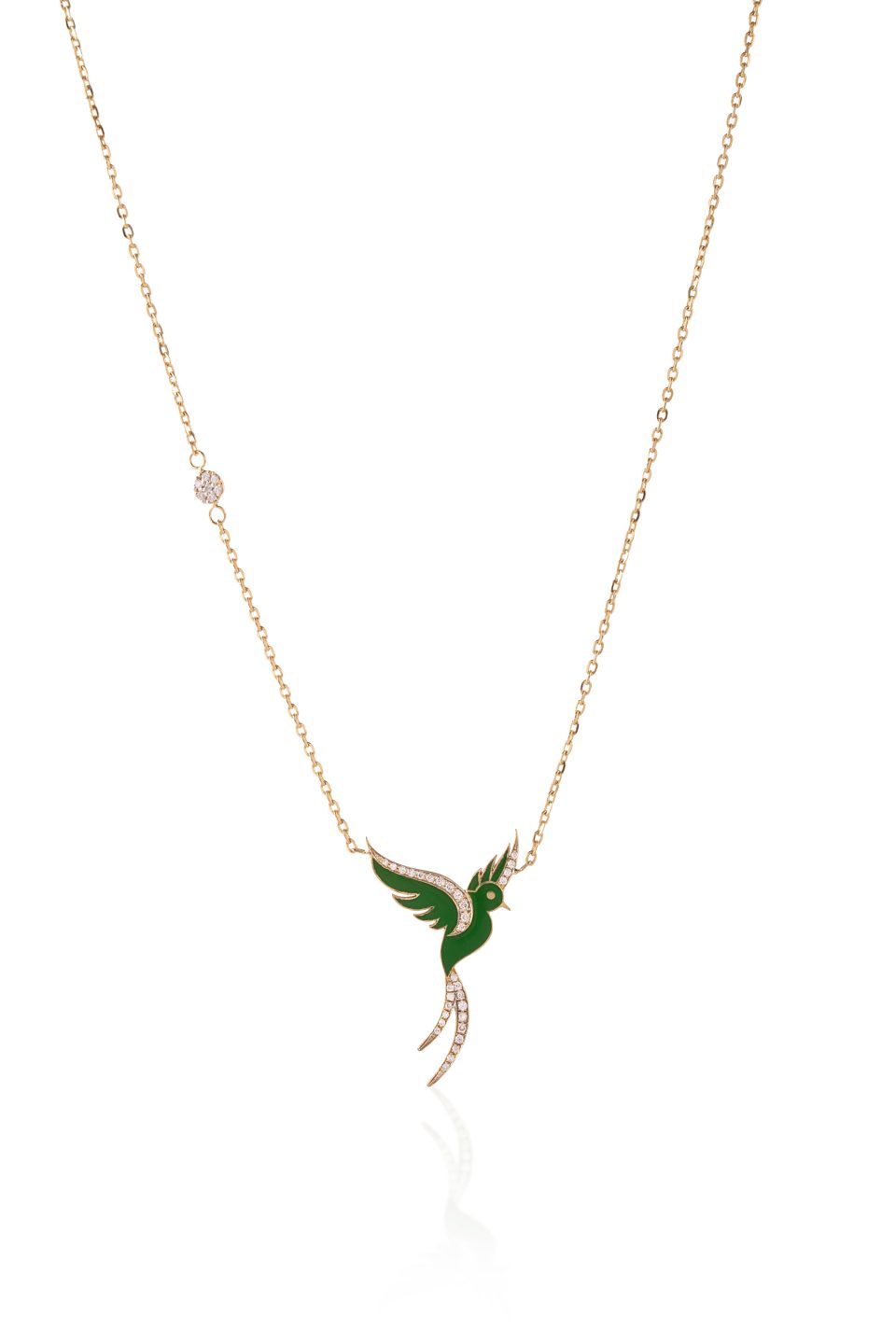 Exquisite Green Diamond Embellished Bird Necklace