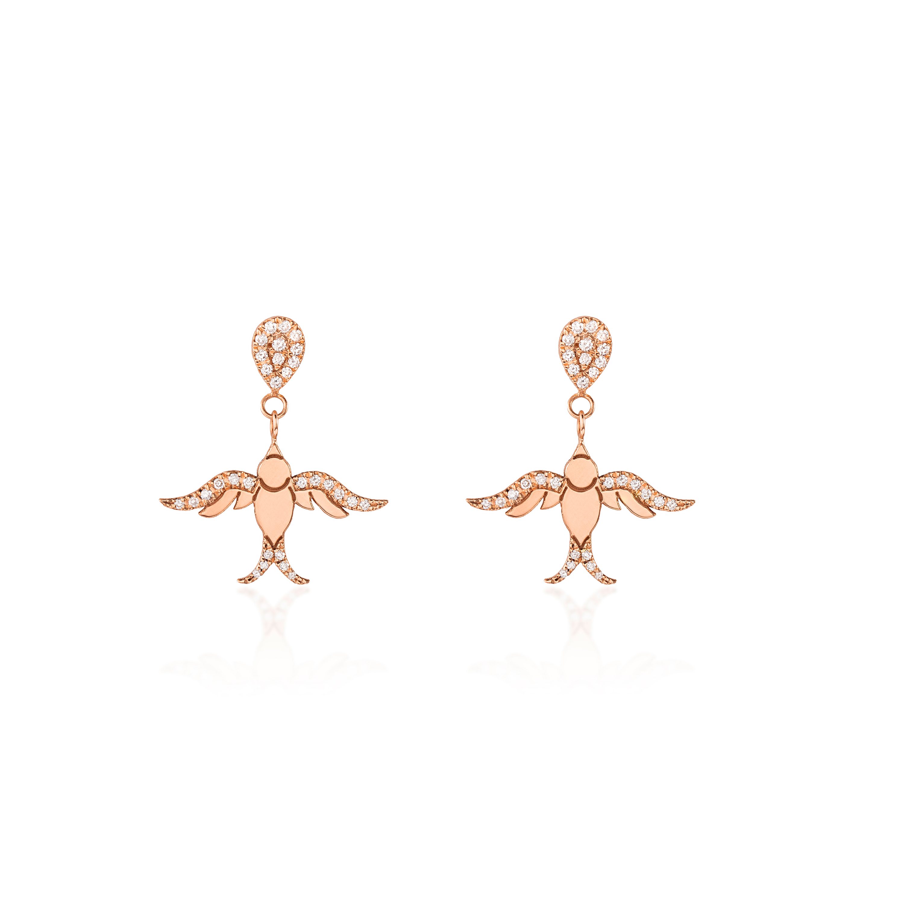 Dancing Birds Sparkling Diamonds Earing-rose (1)