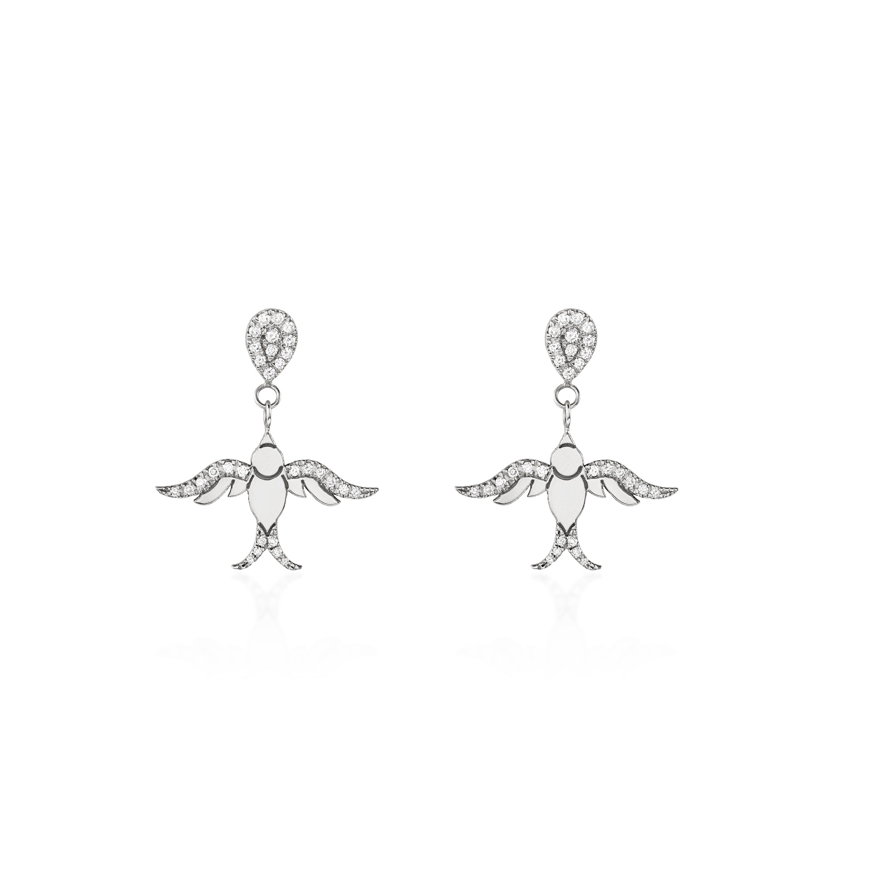 Dancing Birds Sparkling Diamonds Earing-white
