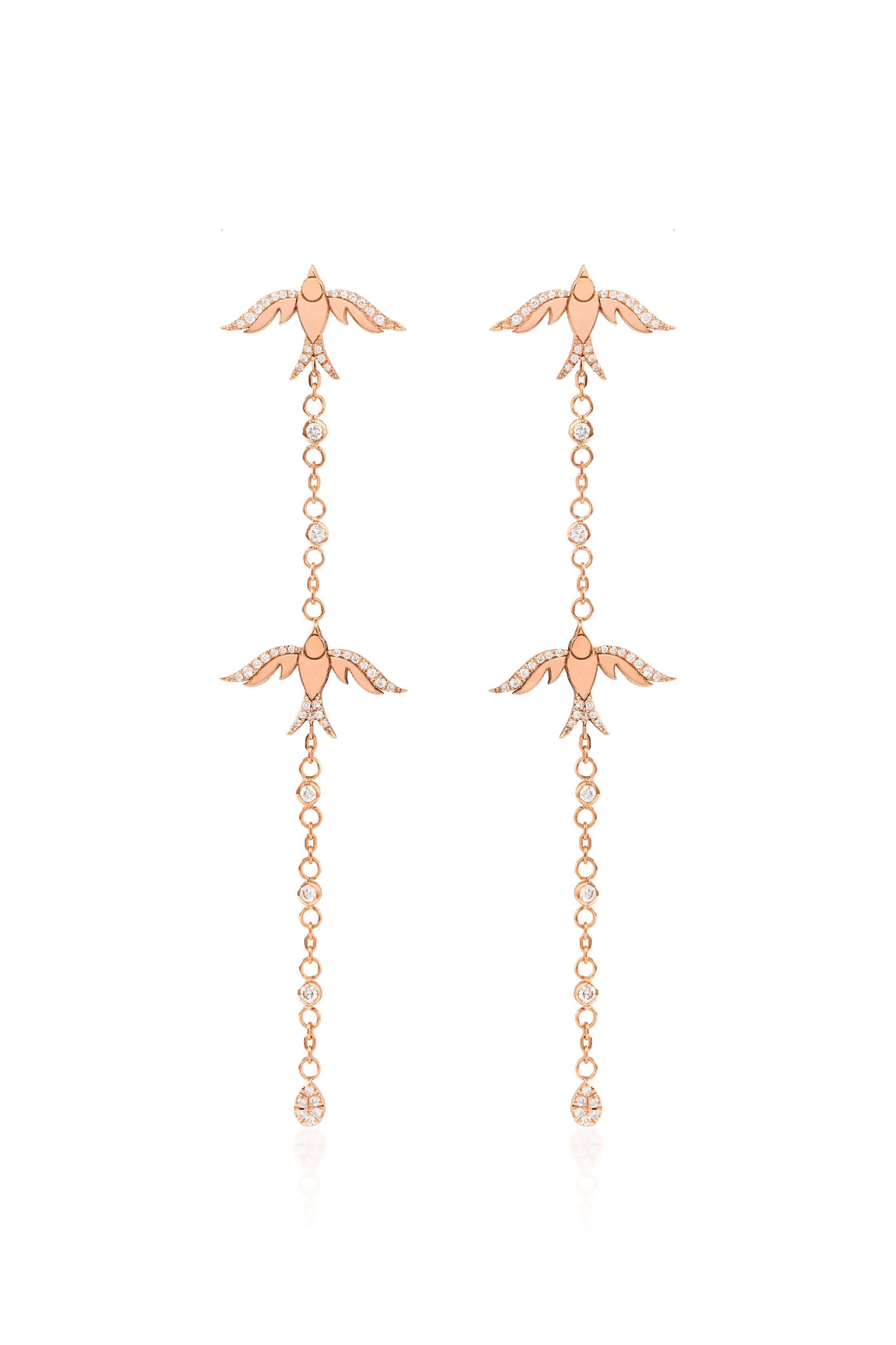 Elegant Dangle Bird Earings in Diamond Embossed Chains-rose (1)