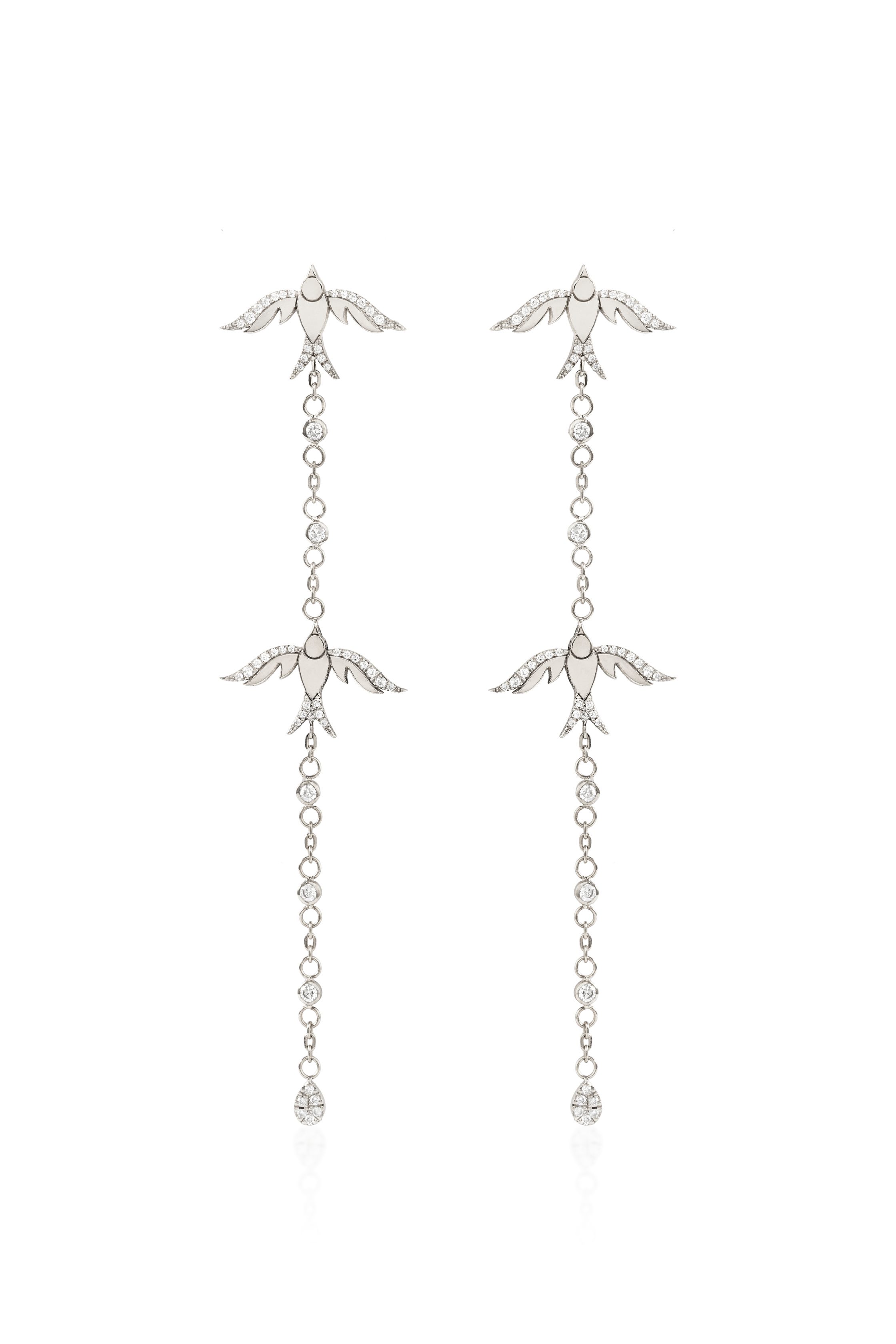 Elegant Dangle Bird Earings in Diamond Embossed Chains-white