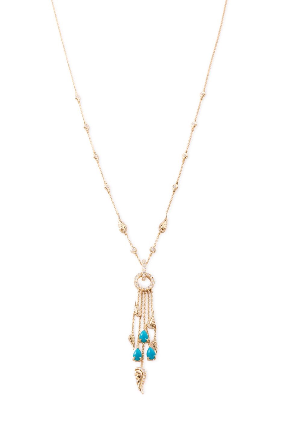 Charming Tassel Wings Turquoise and Diamonds Necklace
